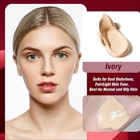 FV Waterproof Foundation with Translucent Setting Powder, Long Lasting & Matte Finish, Lightweight Foundation Makeup Set for Oily/Normal Skin, Pore Minimizer & Oil-Control, Ivory & Shimmer Sheer