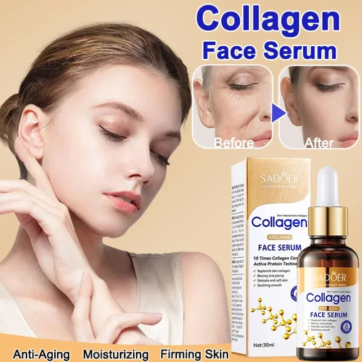 Collagen Anti-Aging Serum 30ml Anti Wrinkle Face Essence Whitening Brightens Moisturizing Lifting and Firming Shrinks Pores Ddilutes Fine Lines Essence